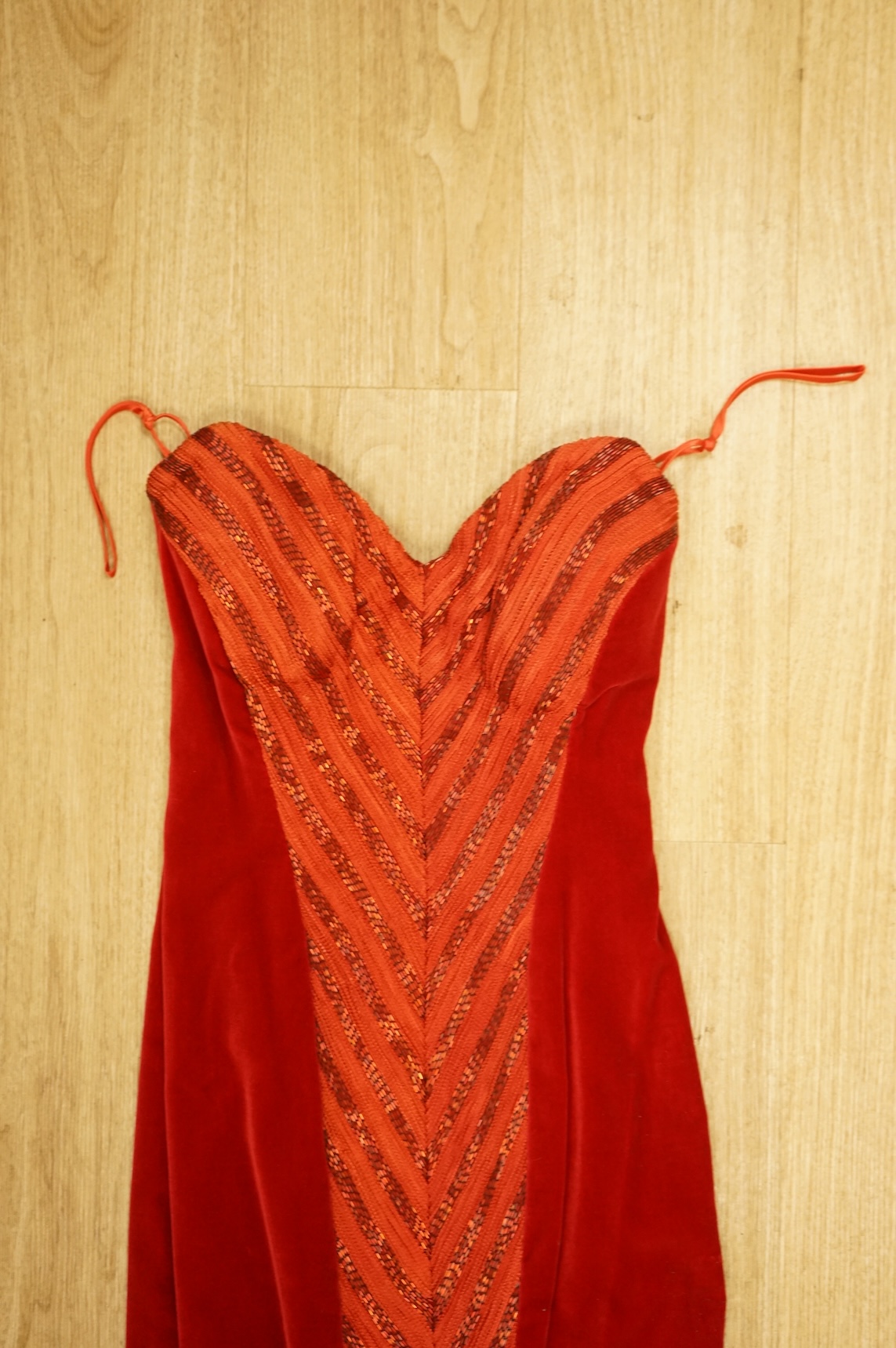 A 1960's/70's evening dress and jacket, with a red velvet dress